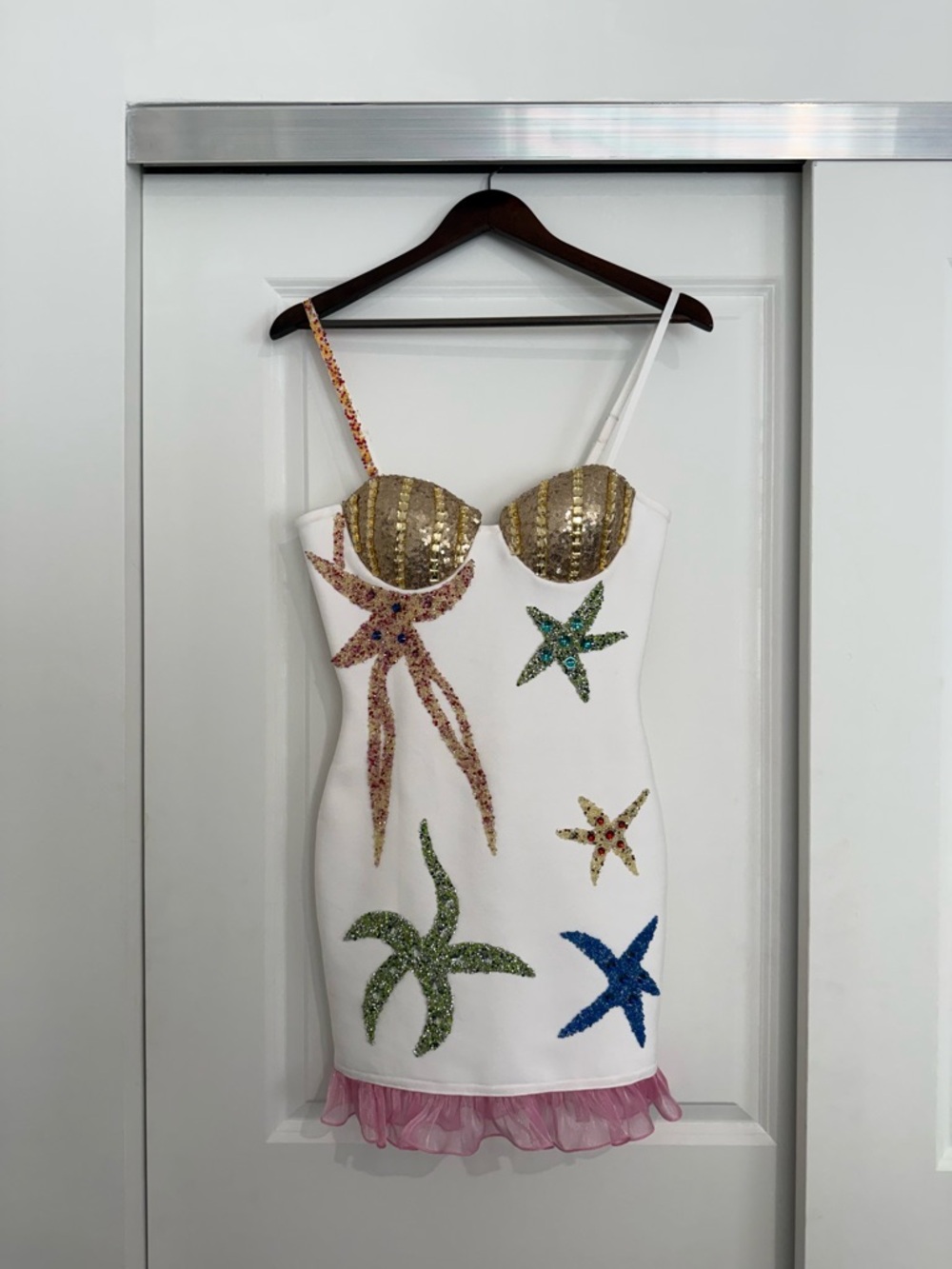White Sequin Mermaid Starfish Mini Dress